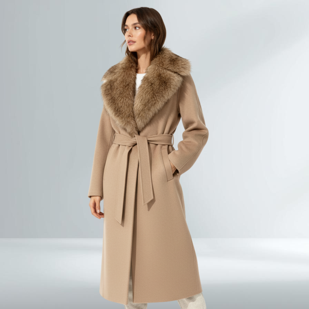 Cappotto Donna Camel Elegante con Cintura