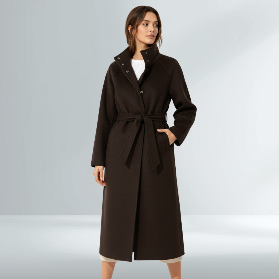 Cappotto Donna Marrone Elegante con Cintura