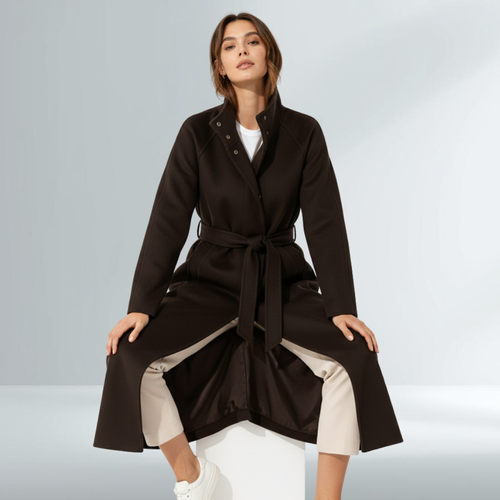 Cappotto Donna Marrone Elegante con Cintura
