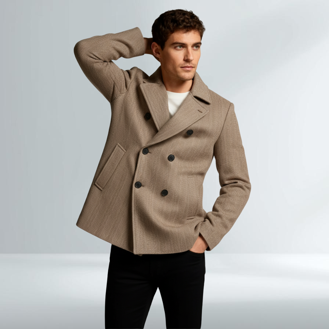 Cappotto Elegante Uomo Camel Doppiopetto