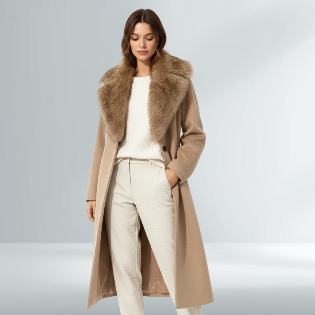 Cappotto Donna Camel Elegante con Cintura