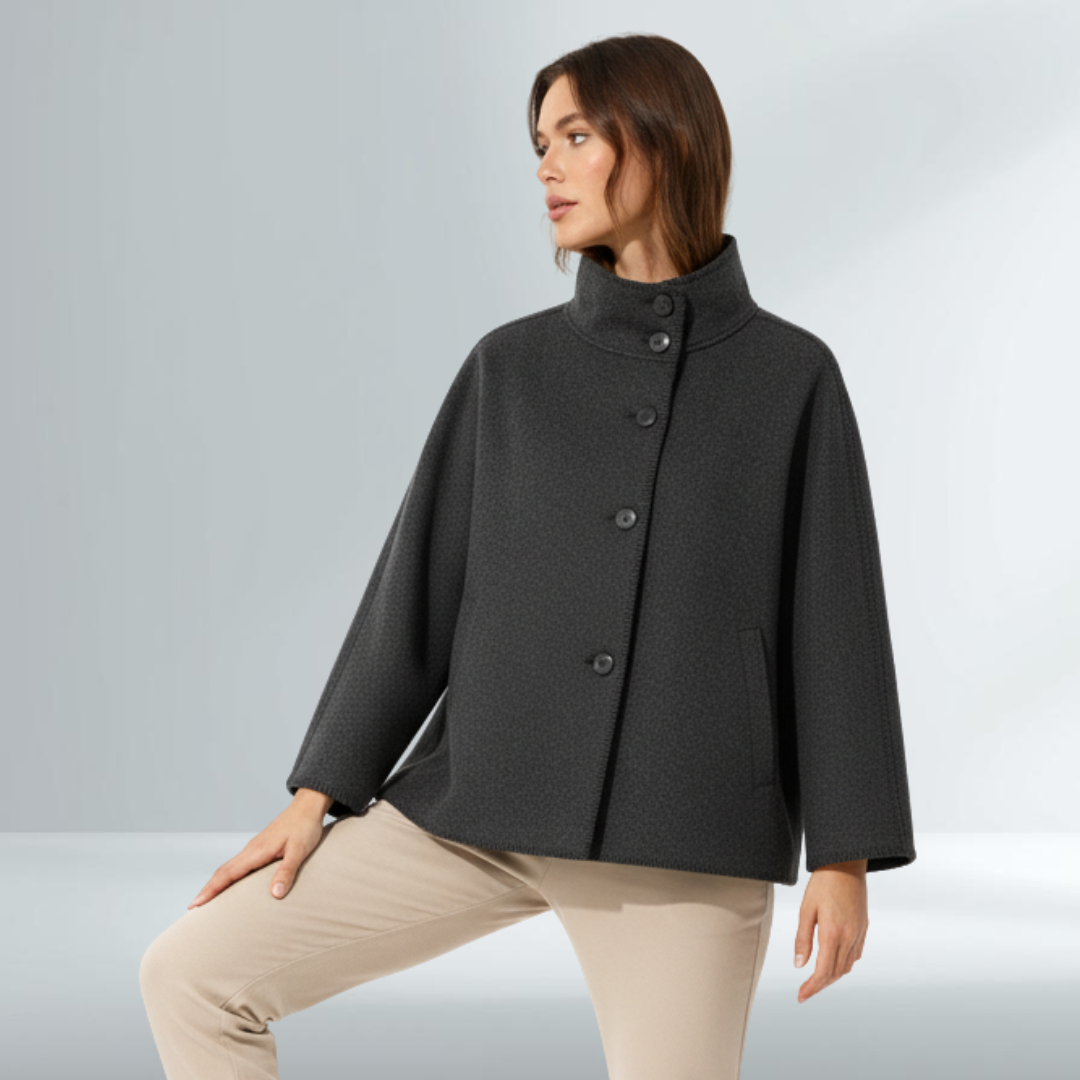 Giacca Donna Grigio Scuro Collo Alto