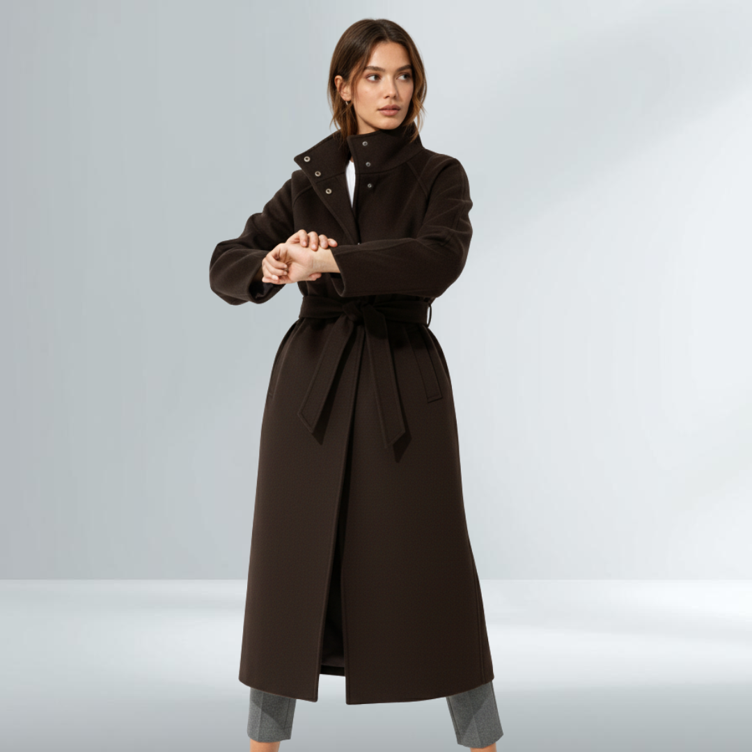 Cappotto Donna Marrone Elegante con Cintura