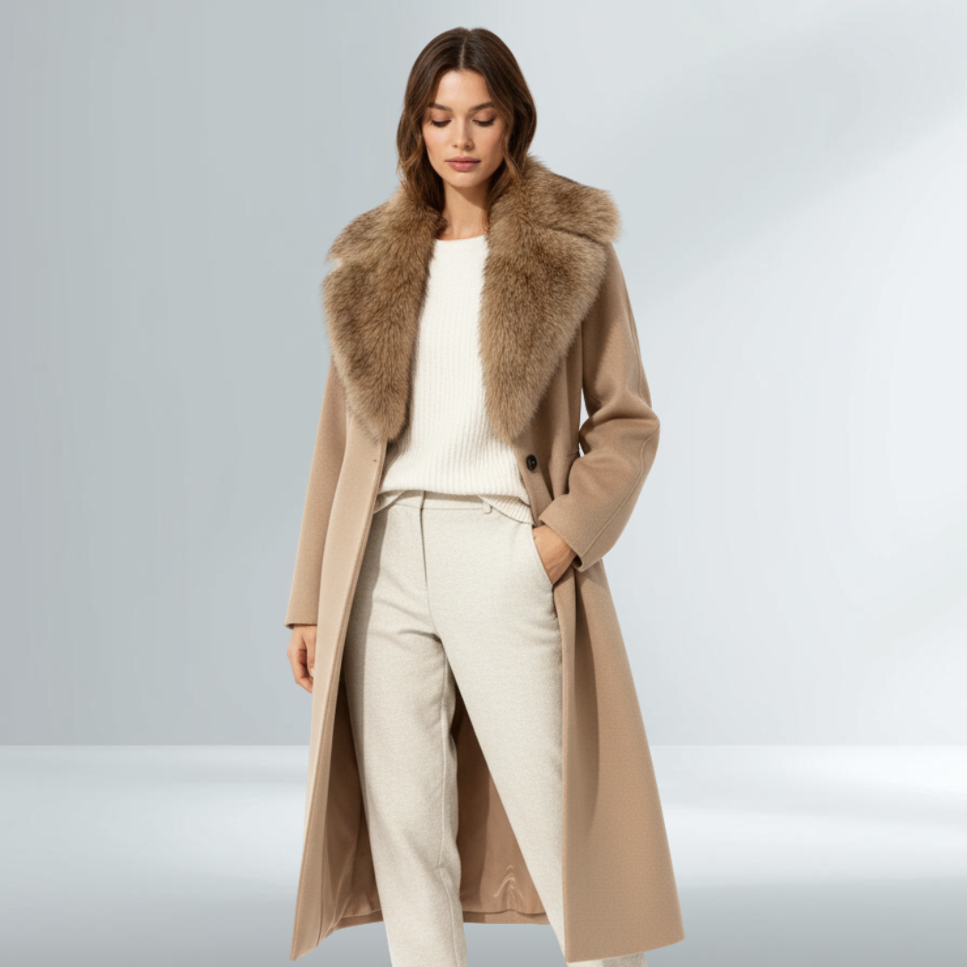 Cappotto Donna Camel Elegante con Cintura