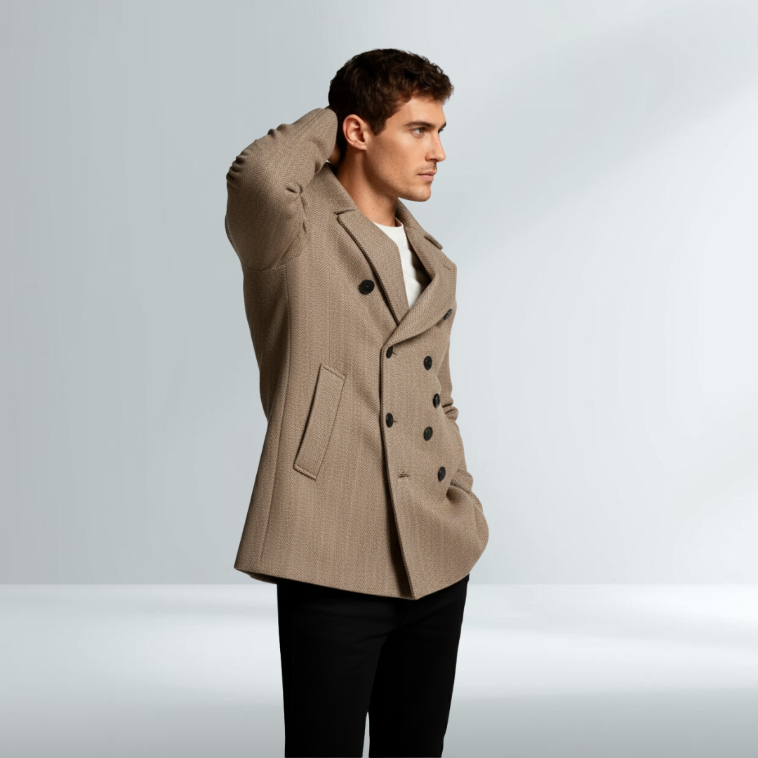 Cappotto Elegante Uomo Camel Doppiopetto